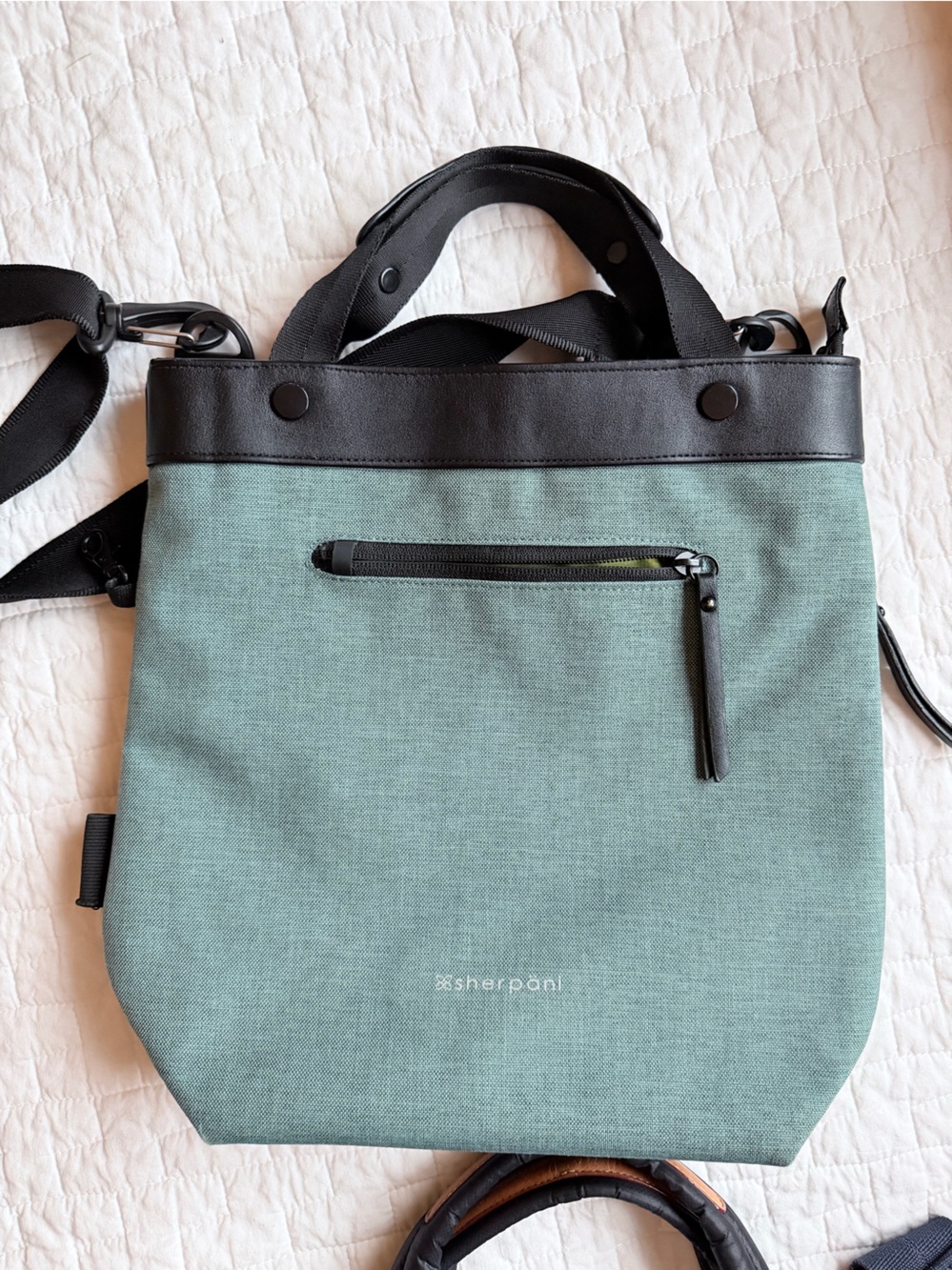 Sherpani Sage Green Convertible Tote with Black Trim